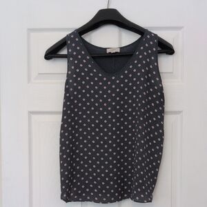 LOFT Gray and Pink Polka Dot Tank Top